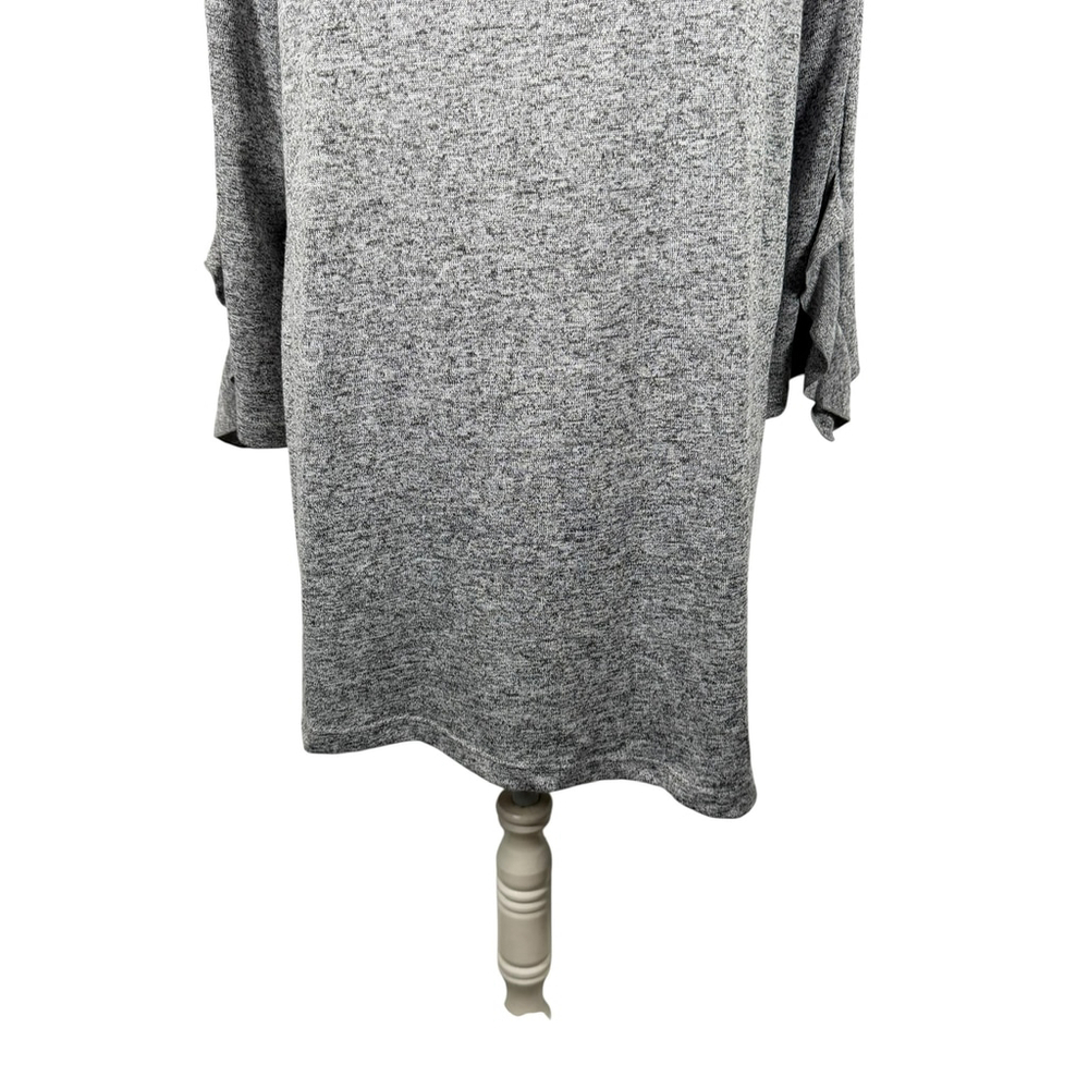 Clara Sun Woo Gray Marled Knit Sweater V-Neck Tunic Top Ruffle 3/4 Slv Size M - Picture 5 of 8